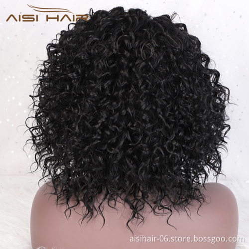 Aisi Hair Hign Quality Short Bob Kinky Curly Natural Black Wig Afro Deep Curly Synthetic Hair Lace Frontal Wigs For Black Women